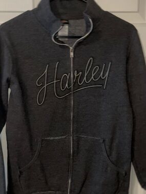 Harley-Davidson Gray Fleece Hoodie with Orange Logo Tag